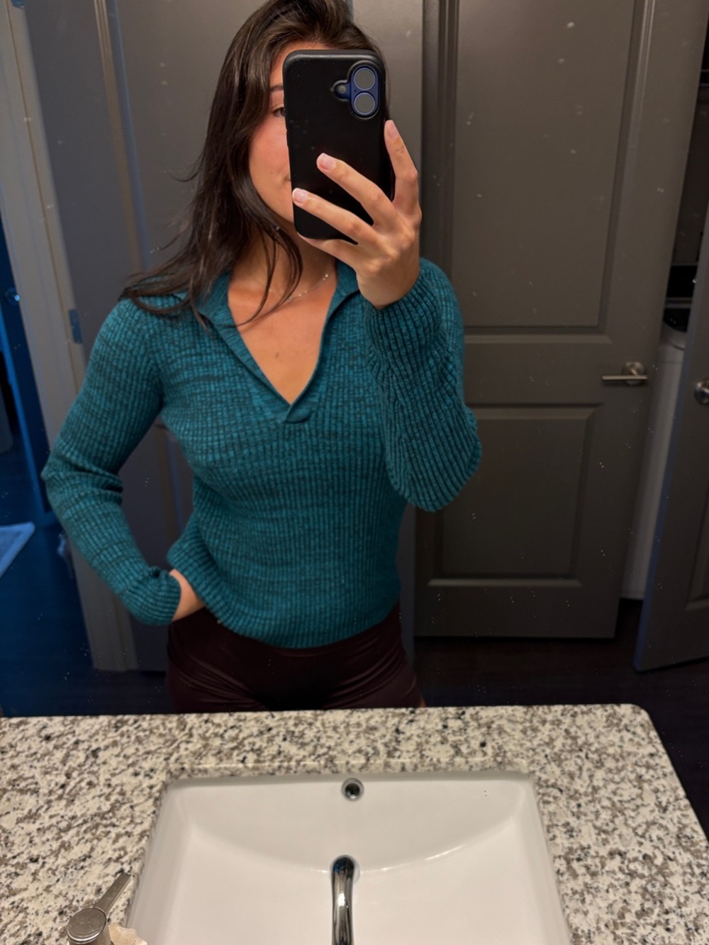 Rails Teal Ribbed V-Neck Sweater